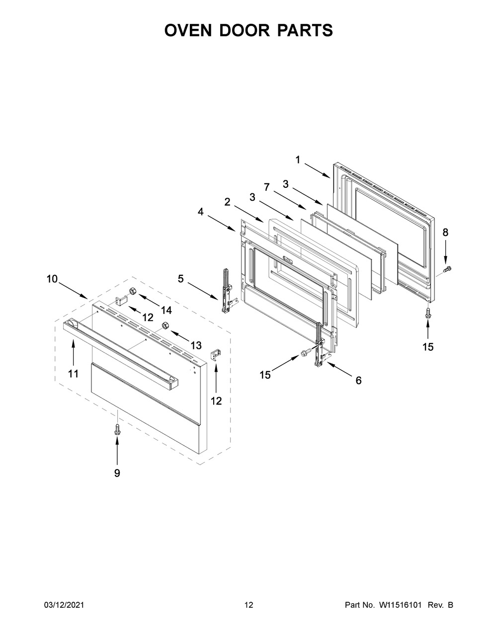 Oven Door Parts Diagram and Parts List for JGRP436HM01  Whirlpool Range