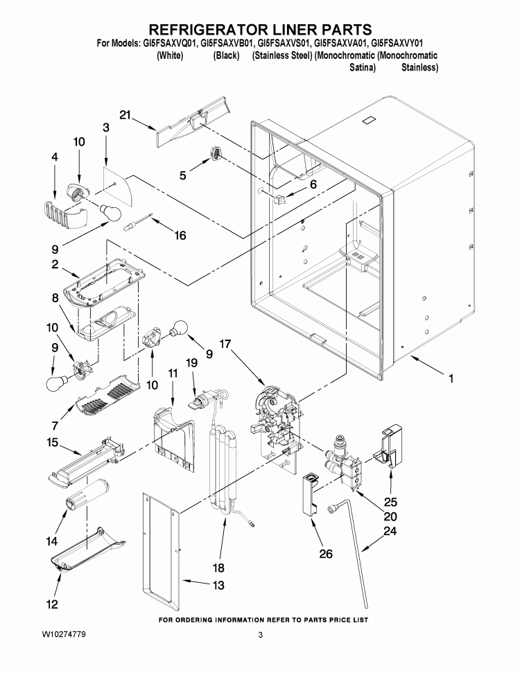 REFRIGERATOR LINER PARTS Diagram and Parts List for GI5FSAXVA01  Whirlpool Refrigerator