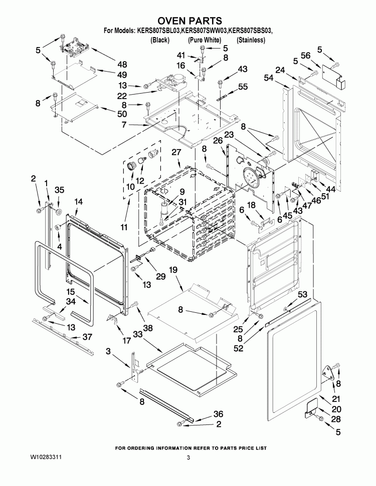 OVEN PARTS Diagram and Parts List for KERS807SBS03  KitchenAid Range