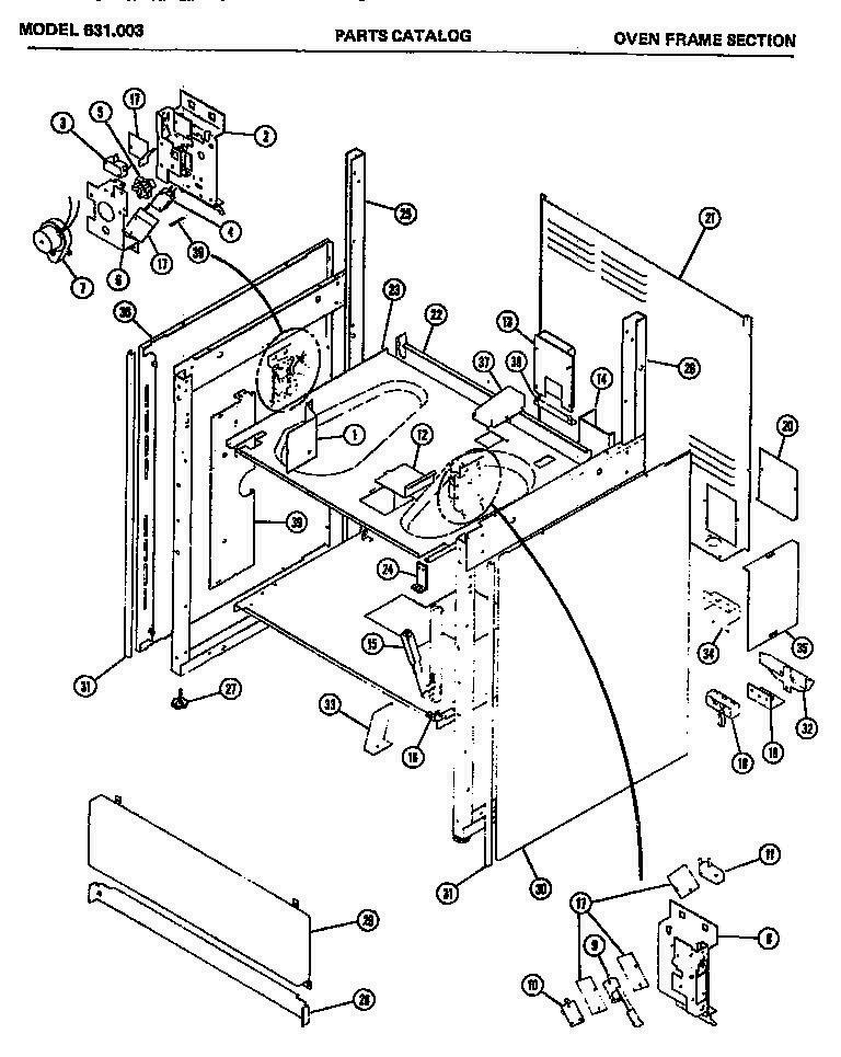 03 - OVEN FRAME SECTION Diagram and Parts List for 631003  Whirlpool Range