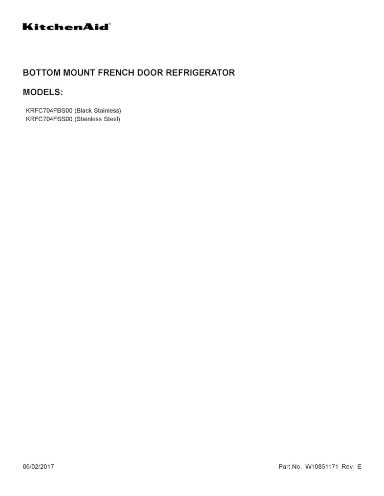 Cover Sheet Diagram and Parts List for KRFC704FBS00  KitchenAid Refrigerator
