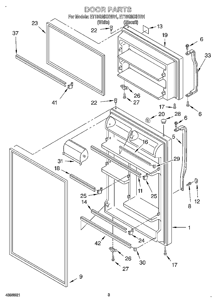 DOOR Diagram and Parts List for ET18GMXHW01  Whirlpool Refrigerator