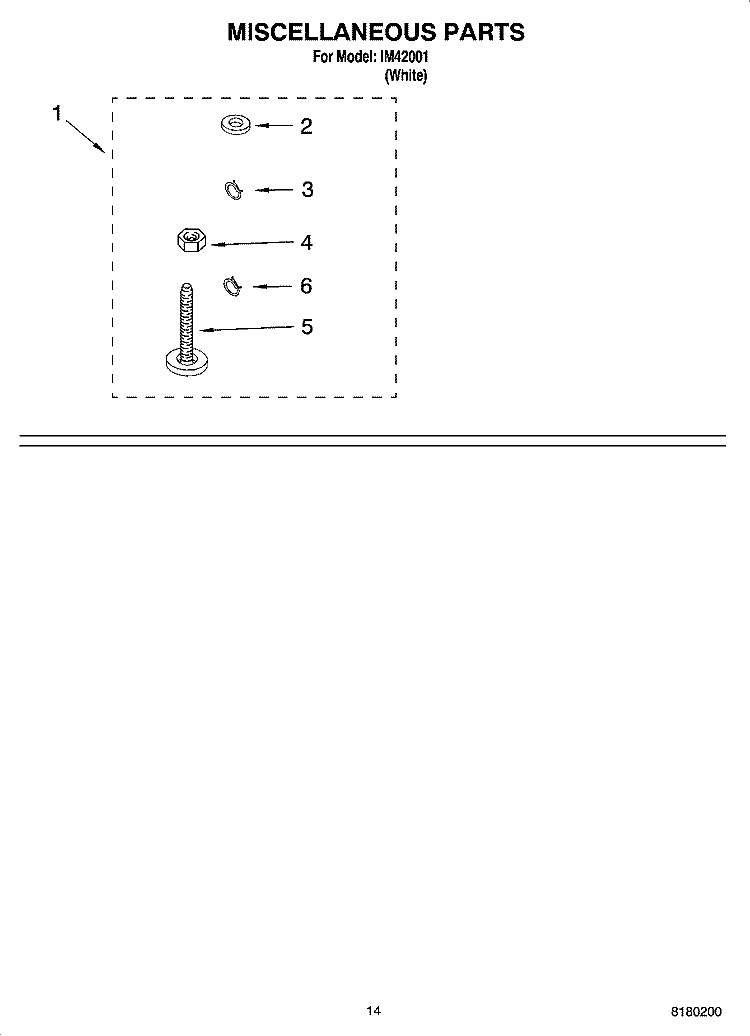 MISCELLANEOUS  PARTS, OPTIONAL PARTS (NOT INCLUDED) Diagram and Parts List for IM42001  Inglis Washer