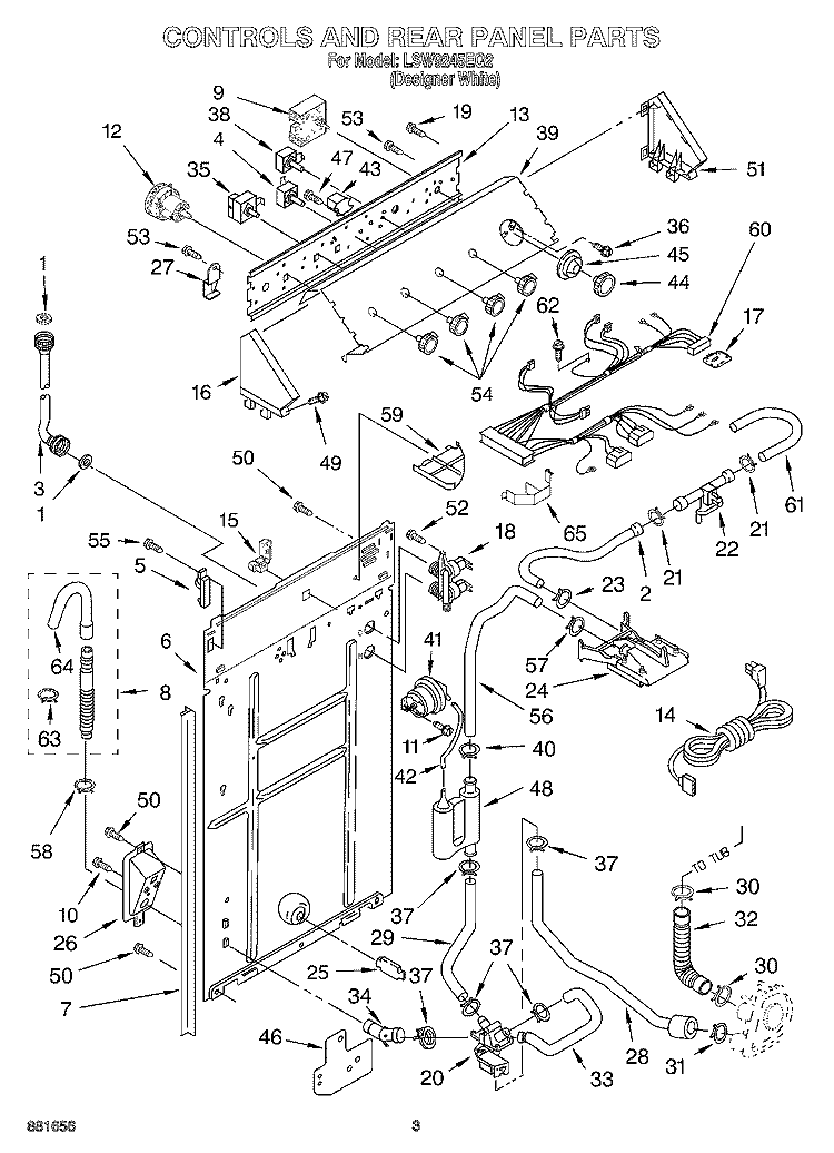 CONTROLS AND REAR PANEL Diagram and Parts List for LSW9245EQ2  Whirlpool Washer