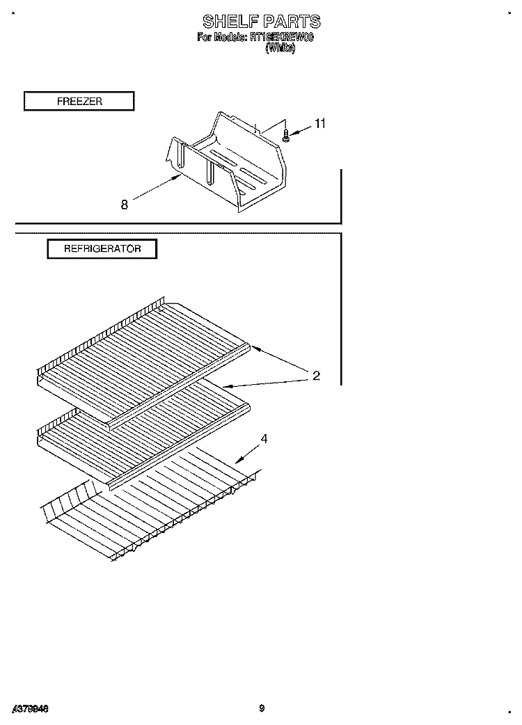 SHELF, LIT/OPTIONAL Diagram and Parts List for RT18EKREW00  Roper Refrigerator