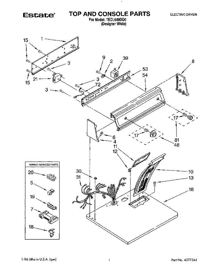 SECTION Diagram and Parts List for TEDL640DQ0  Whirlpool Dryer