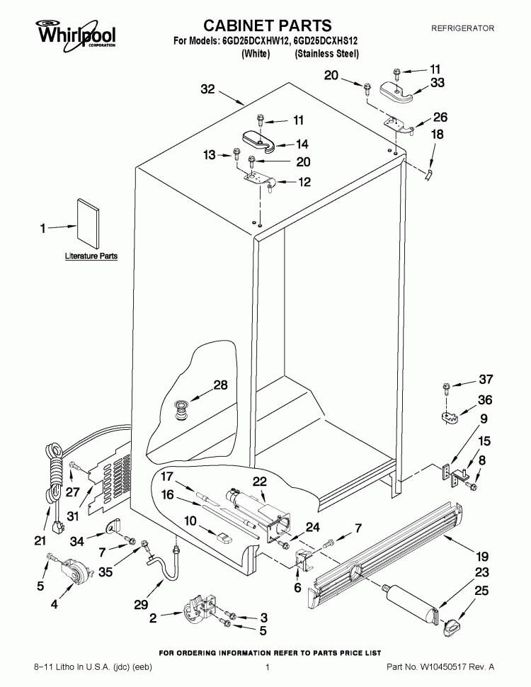 CABINET PARTS Diagram and Parts List for 6GD25DCXHS12  Whirlpool Refrigerator