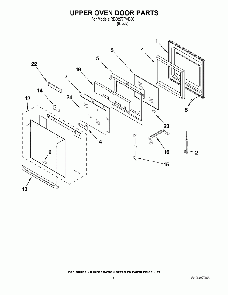 UPPER OVEN DOOR PARTS Diagram and Parts List for RBD277PVB03  Whirlpool Wall Oven