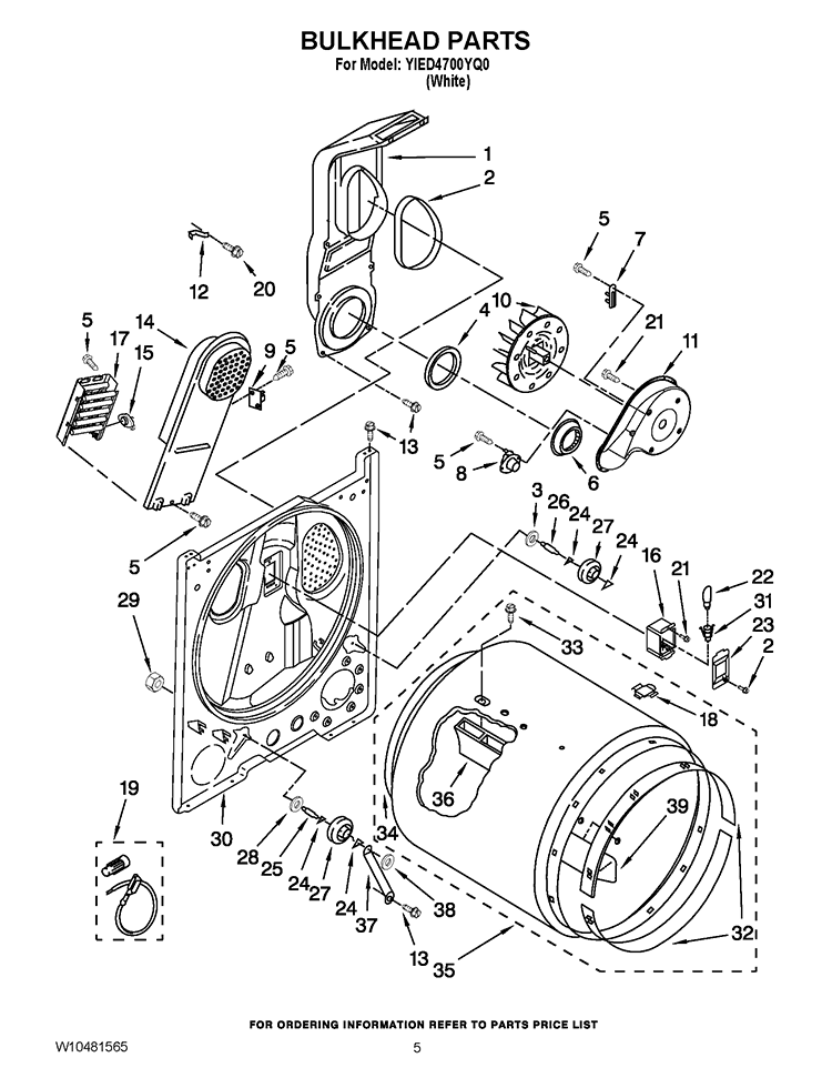 BULKHEAD PARTS Diagram and Parts List for YIED4700YQ0  Inglis Dryer