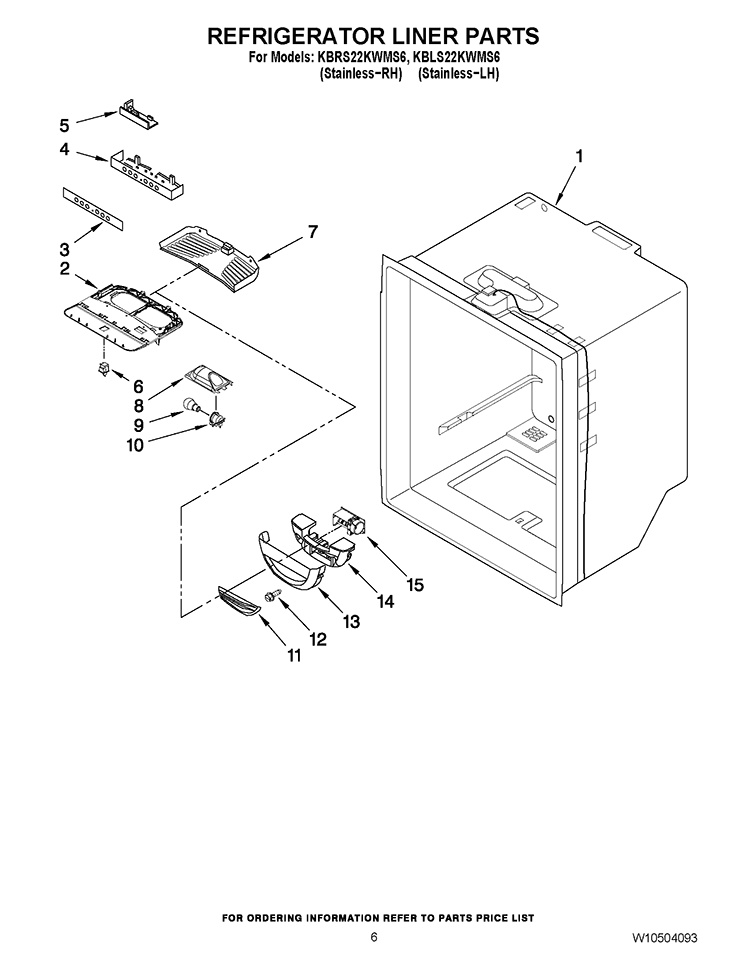 REFRIGERATOR LINER PARTS Diagram and Parts List for KBRS22KWMS6  KitchenAid Refrigerator