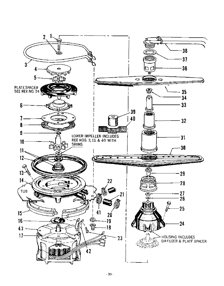 MOTOR, HEATER, SPRAY ARM Diagram and Parts List for 8585L00  Roper Dishwasher