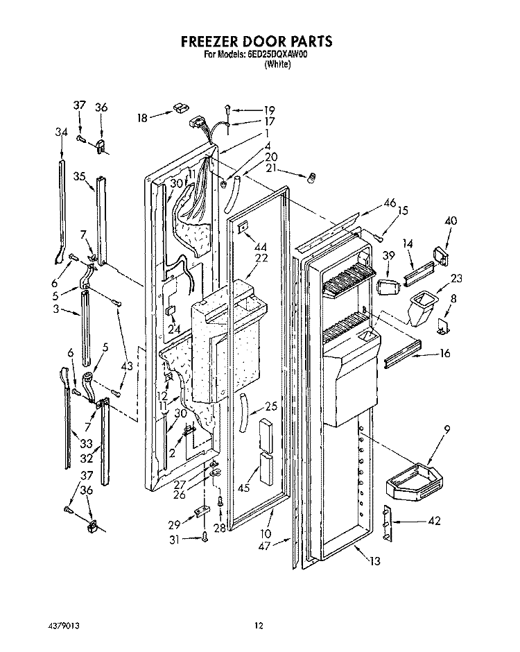 FREEZER DOOR Diagram and Parts List for 6ED25DQXAW00  Whirlpool Refrigerator