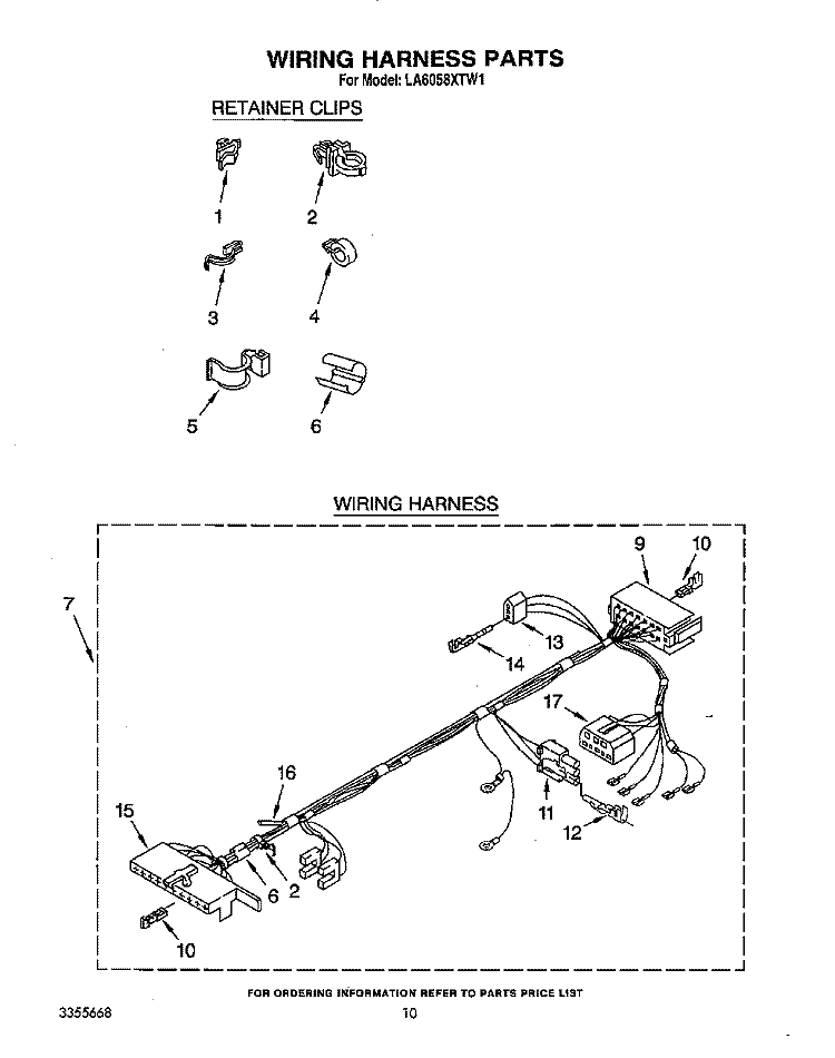 WIRING HARNESS Diagram and Parts List for LA6058XTG1  Whirlpool Washer