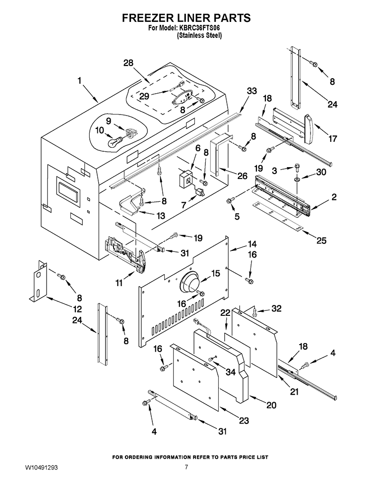 FREEZER LINER PARTS Diagram and Parts List for KBRC36FTS06  KitchenAid Refrigerator