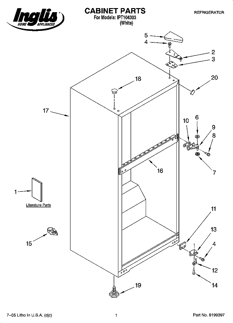 CABINET PARTS Diagram and Parts List for IPT104303  Inglis Refrigerator