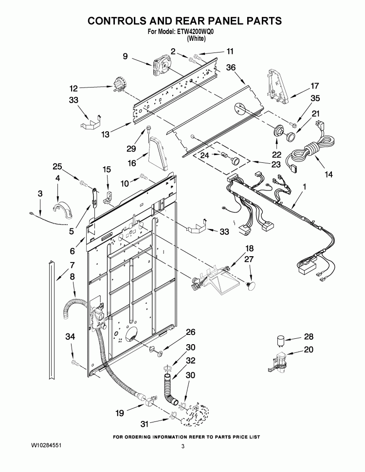CONTROLS AND REAR PANEL PARTS Diagram and Parts List for ETW4200WQ0  Estate Washer