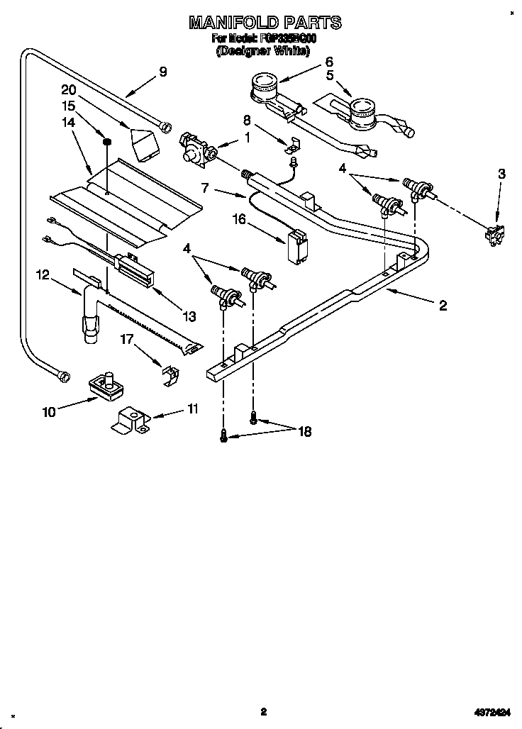Manifold Diagram and Parts List for FGP335BQ00  Roper Range