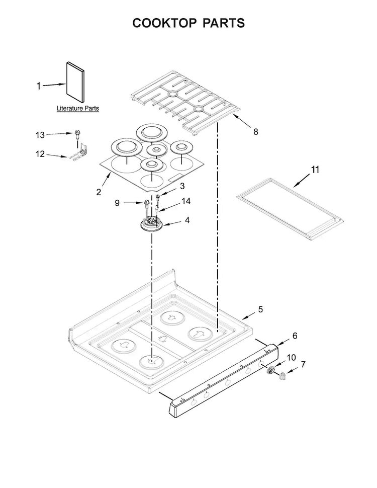 Cooktop Parts Diagram and Parts List for KFGG500ESS0  KitchenAid Range