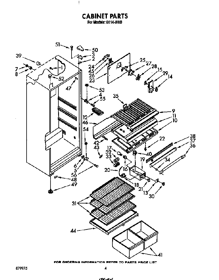 Cabinet Diagram and Parts List for 8614*0B  Roper Refrigerator