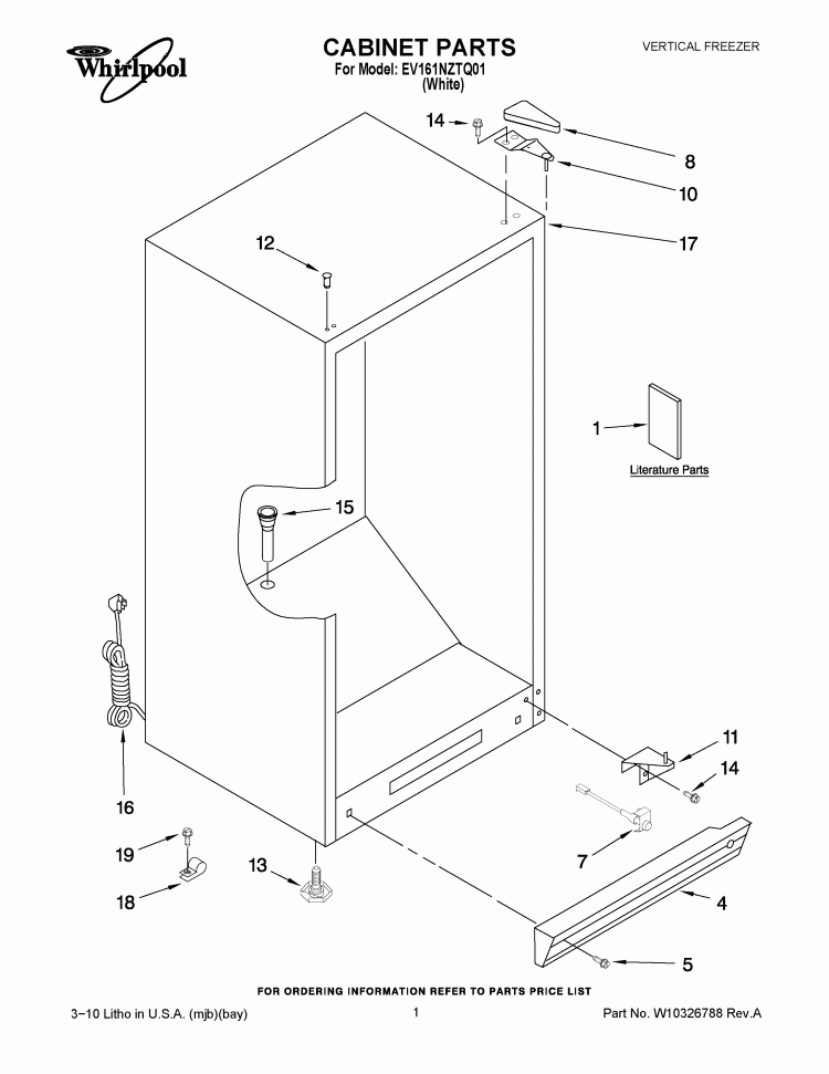 CABINET PARTS Diagram and Parts List for EV161NZTQ01  Whirlpool Freezer