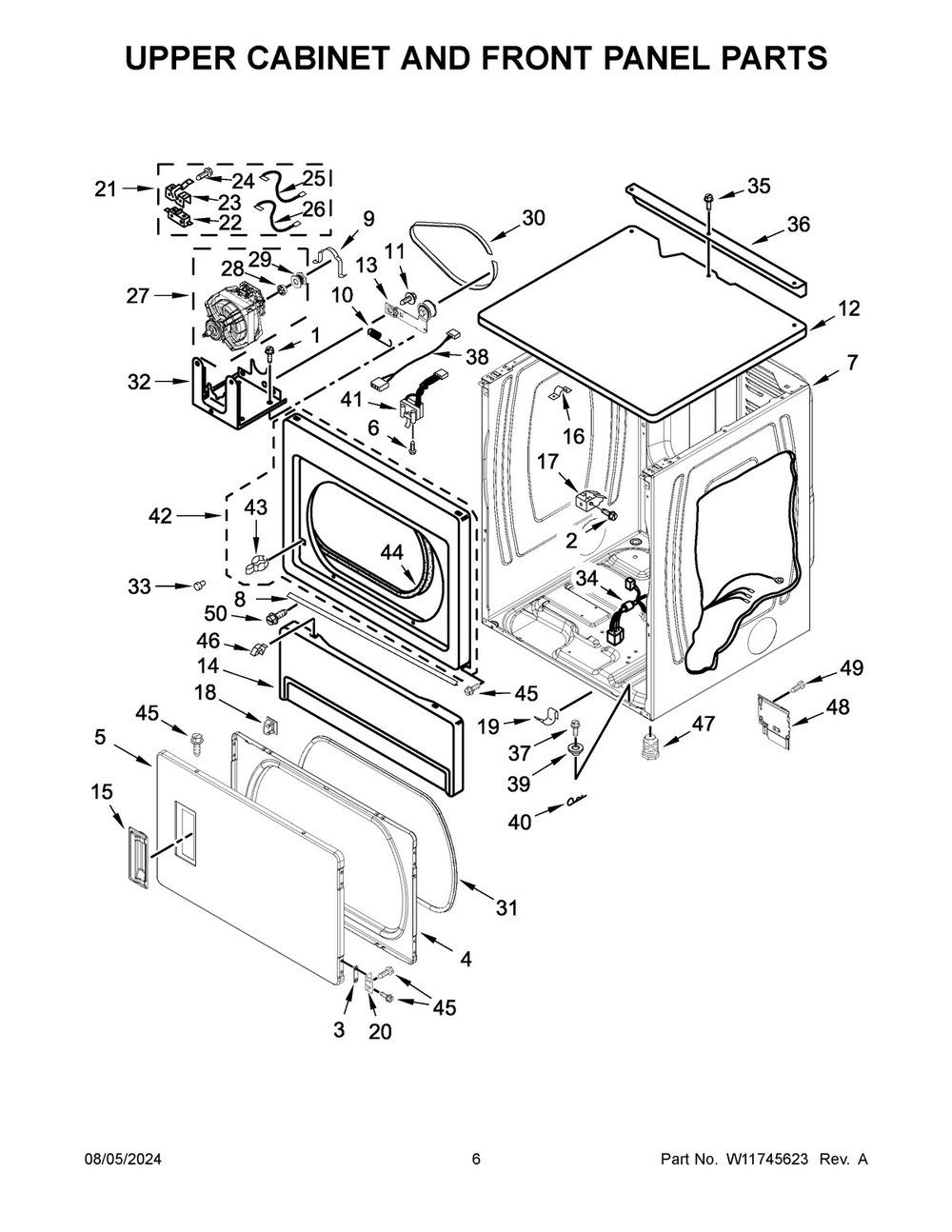 04 - Upper Cabinet And Front Panel Parts Diagram and Parts List for CESP2978JQ0  Whirlpool Dryer