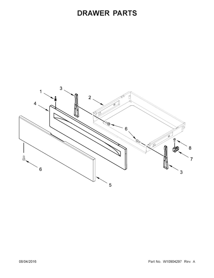 Drawer Parts Diagram and Parts List for WFG530S0ES1  Whirlpool Range