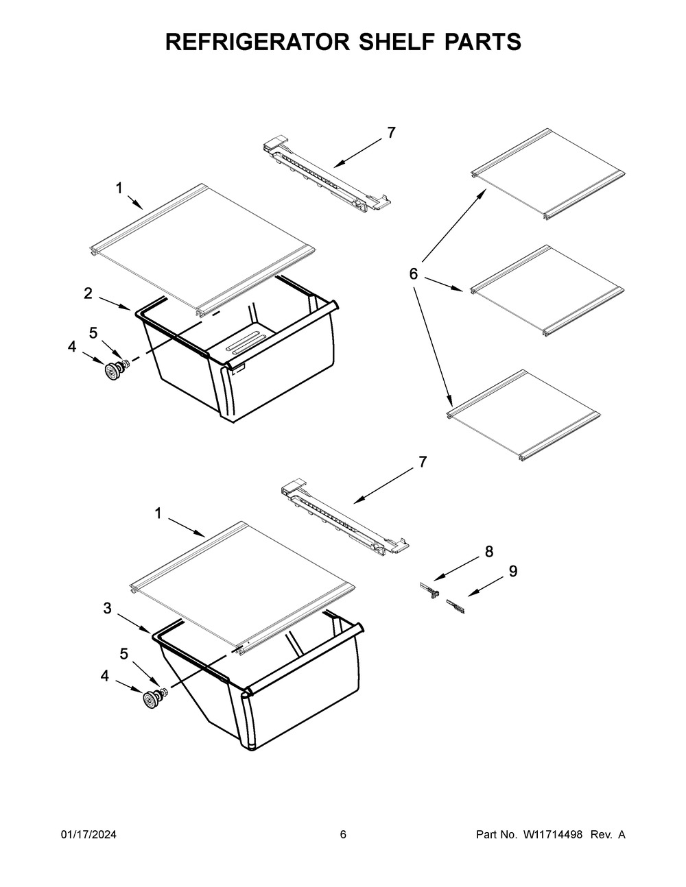 Refrigerator Shelf Parts Diagram and Parts List for WRS315SNHM08  Whirlpool Refrigerator