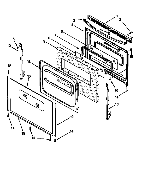 Door Diagram and Parts List for SF360PEENO  Whirlpool Range