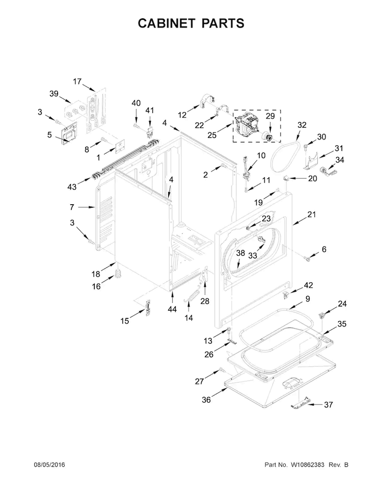 Cabinet Parts Diagram and Parts List for 1MWED1750EM0  Whirlpool Dryer