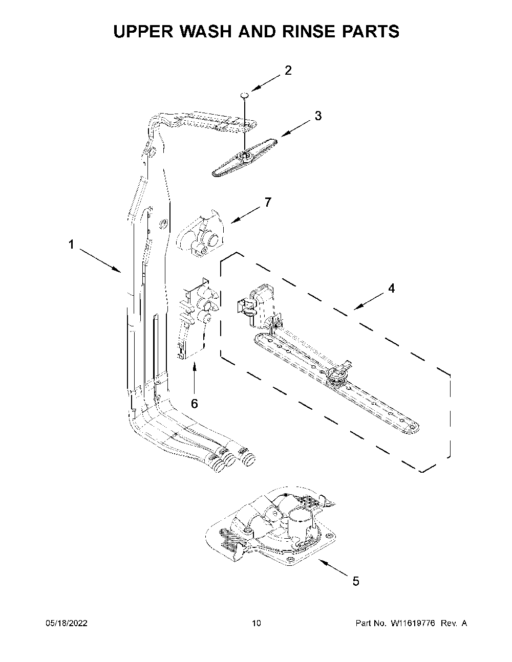 Upper Wash And Rinse Parts Diagram and Parts List for KDTM704KPS1  KitchenAid Dishwasher