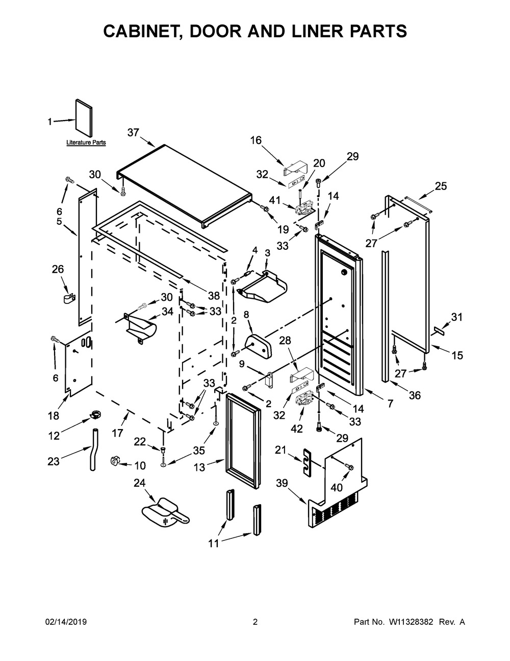 Cabinet, Door And Liner Parts Diagram and Parts List for KUIX335HBL00  Whirlpool Refrigerator