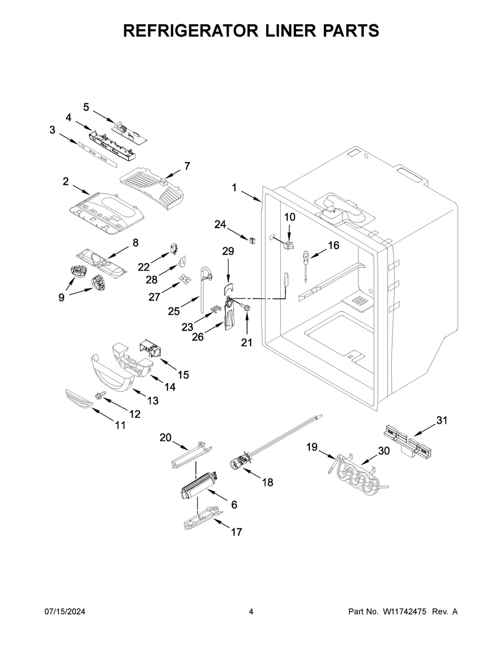 03 - Refrigerator Liner Parts Diagram and Parts List for WRFF5333PB02  Whirlpool Refrigerator