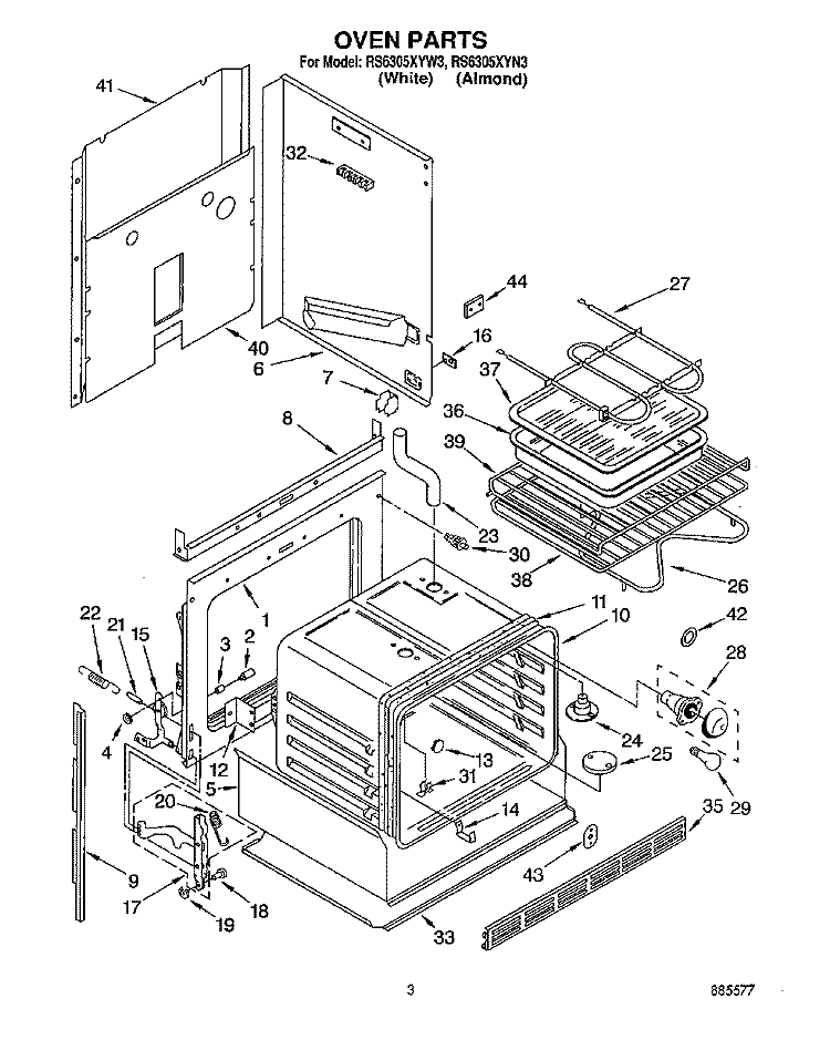 OVEN Diagram and Parts List for RS6305XYN3  Whirlpool Range