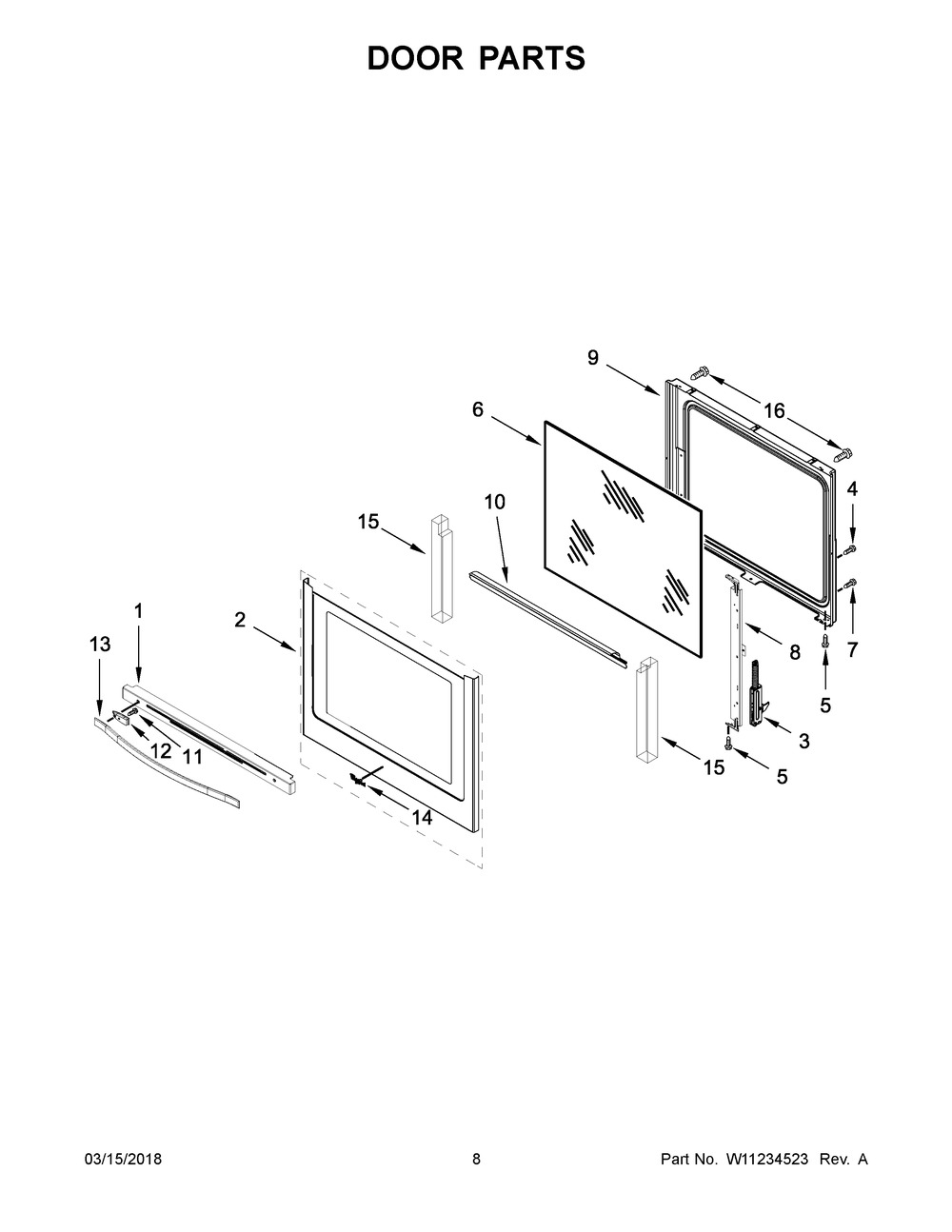 Door Parts Diagram and Parts List for WFE770H0FZ2  Whirlpool Range