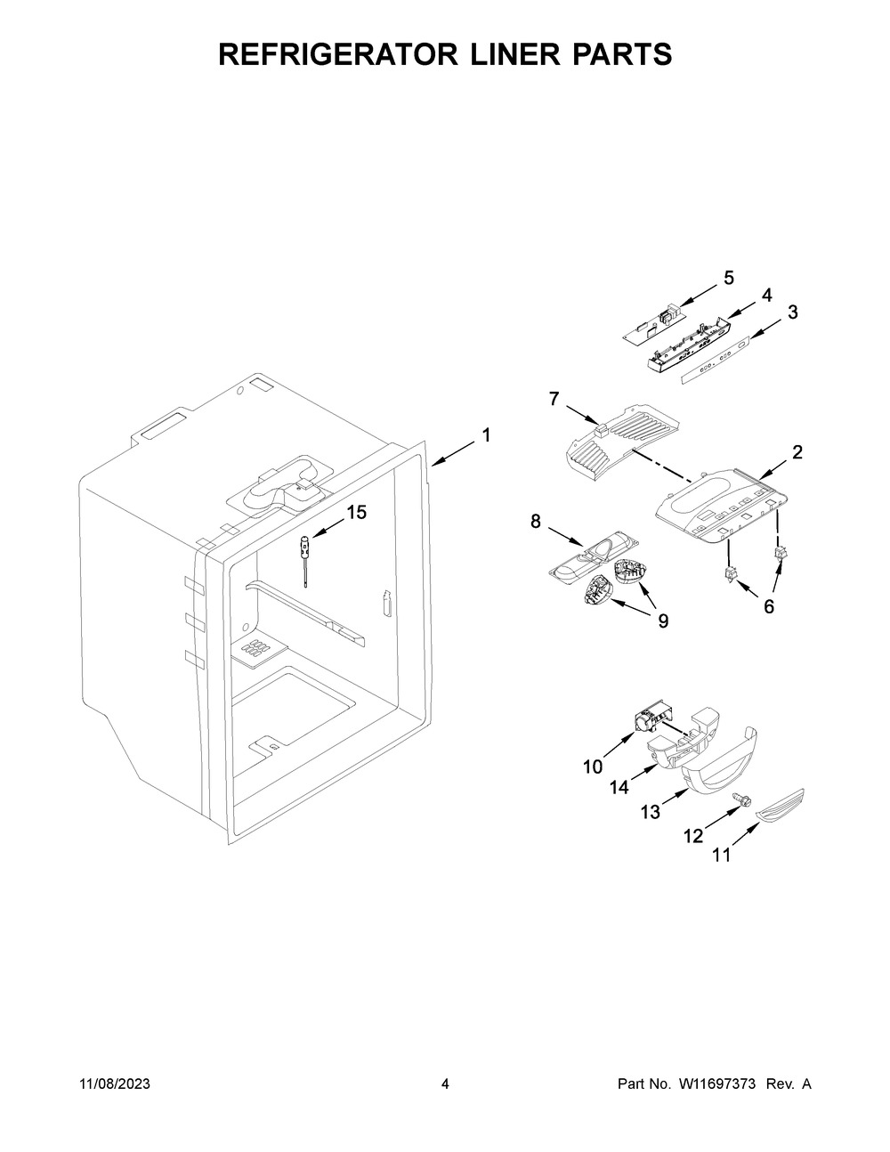 Refrigerator Liner Parts Diagram and Parts List for WRB329RFBM05  Whirlpool Refrigerator