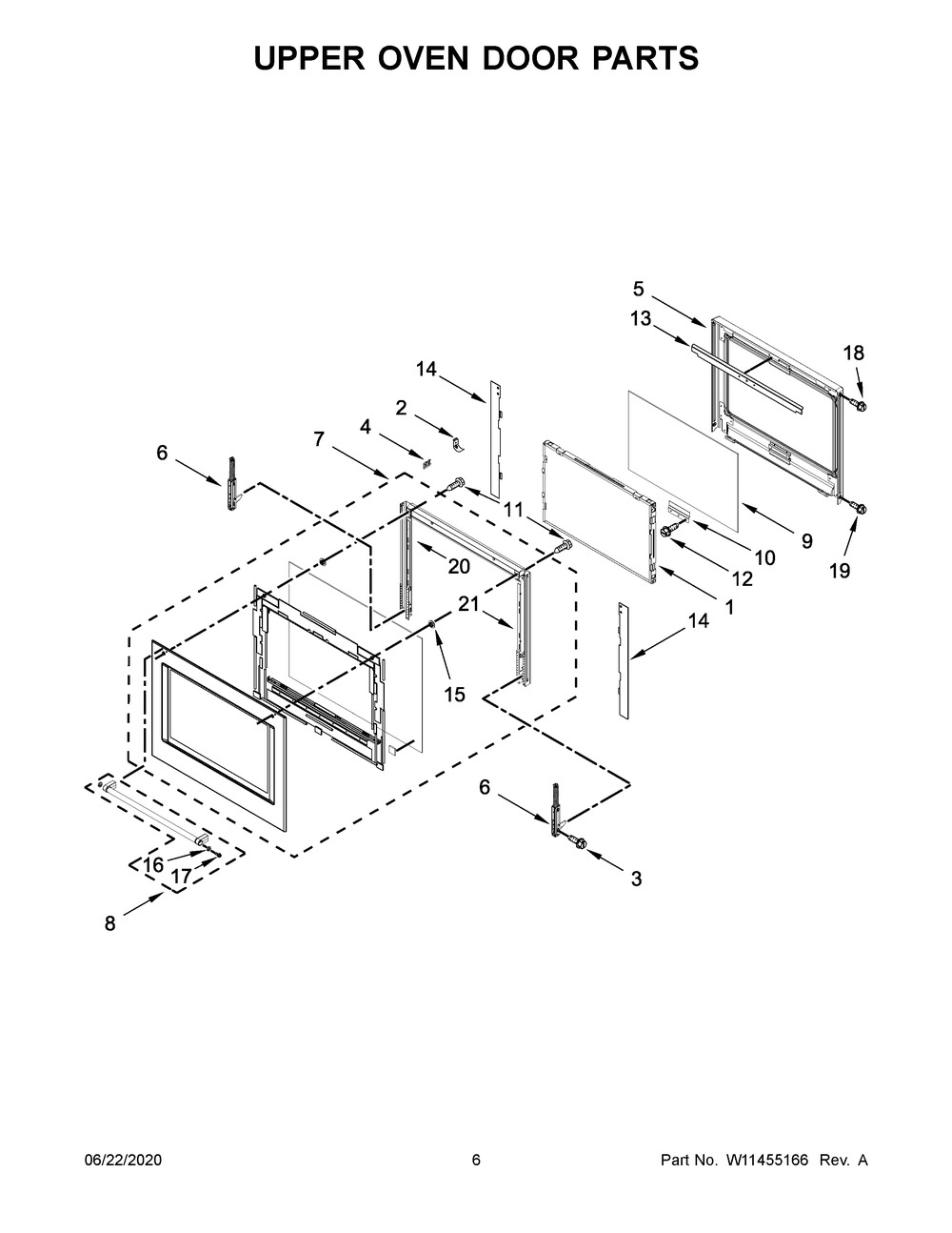 Upper Oven Door Parts Diagram and Parts List for KODE500EBL05  Whirlpool Microwave Oven Combo