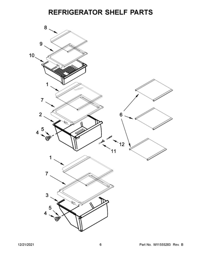 Refrigerator Shelf Parts Diagram and Parts List for 10651752717  Kenmore Refrigerator