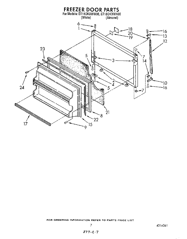 FREEZER DOOR Diagram and Parts List for ET18OKXWW00  Whirlpool Refrigerator