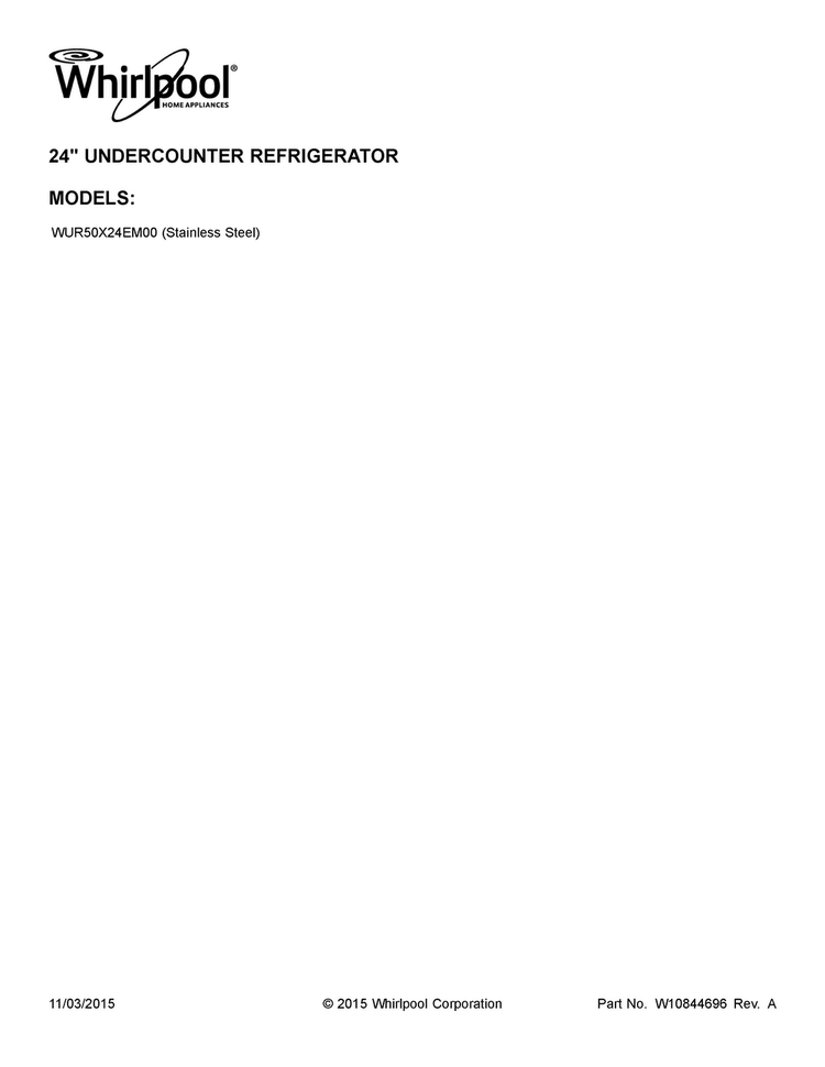 Cover Sheet Diagram and Parts List for WUR50X24EM00  Whirlpool Refrigerator