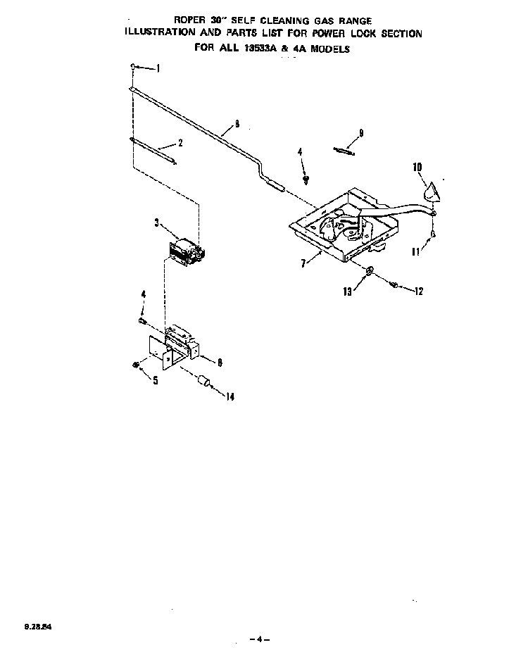 Power Lock Diagram and Parts List for 1353*4A  Roper Range