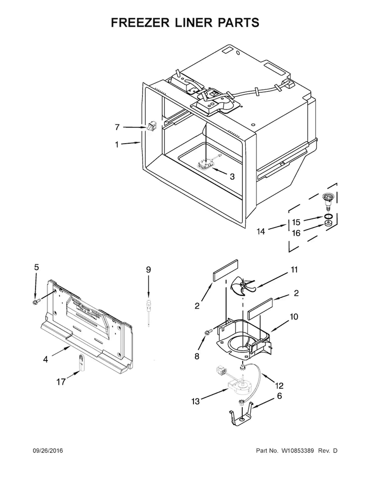 Freezer Liner Parts Diagram and Parts List for KRMF706ESS01  KitchenAid Refrigerator
