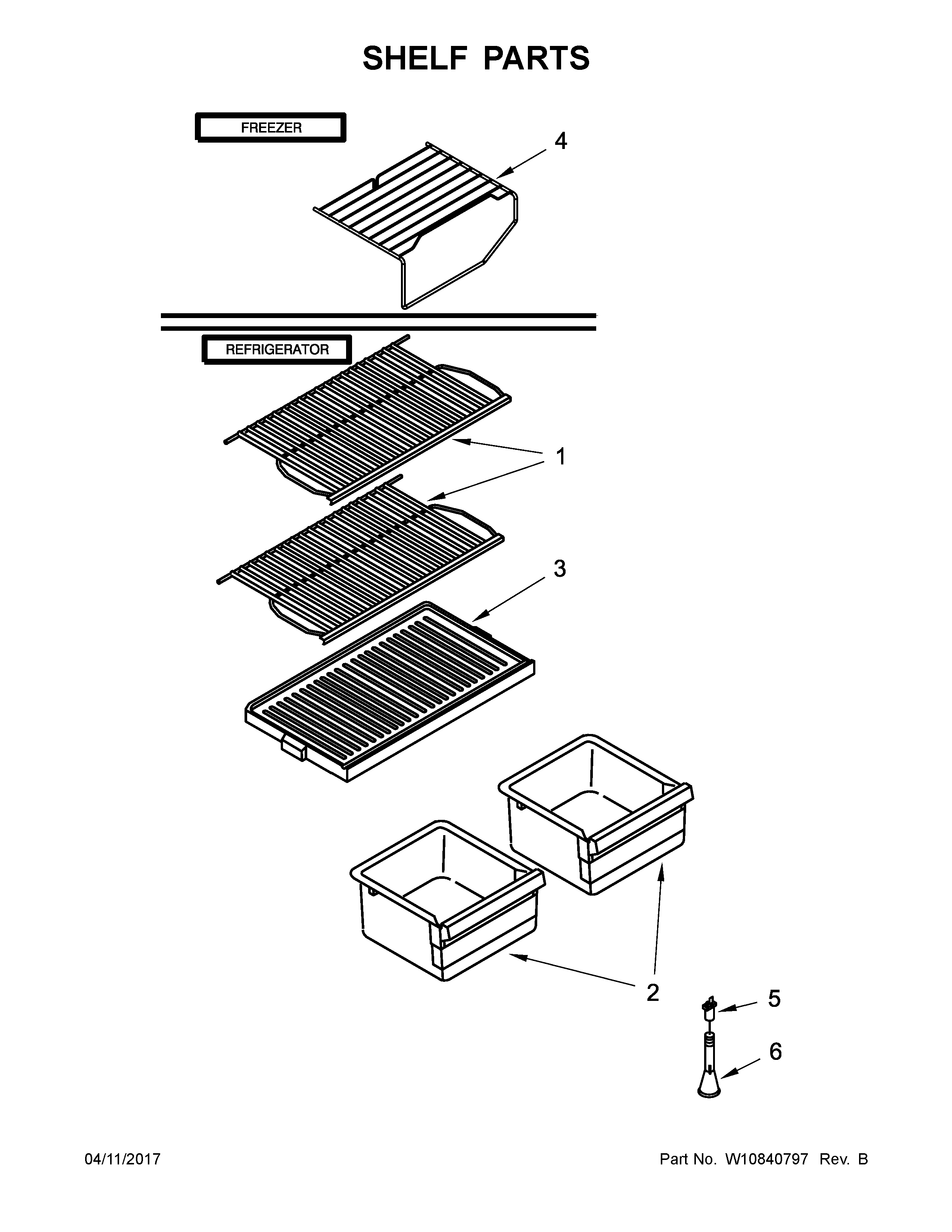 Shelf Parts Diagram and Parts List for IK4TXWFDW01  Whirlpool Refrigerator