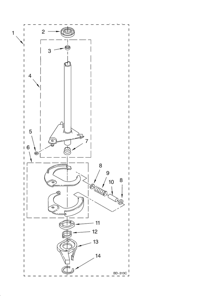 Brake And Drive Tube Parts Diagram and Parts List for 11080754002  Kenmore Washer Dryer Combo