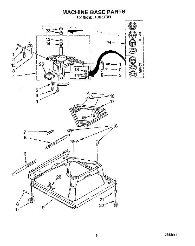MACHINE BASE Diagram and Parts List for LA6888XTG1  Whirlpool Washer