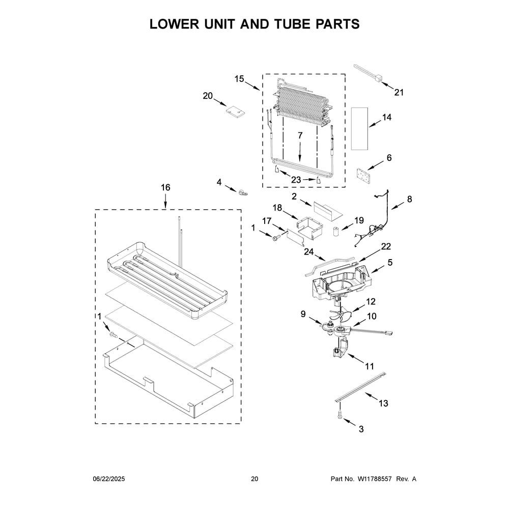 Lower Unit And Tube Parts Diagram and Parts List for KBBL306ESS06  KitchenAid Refrigerator