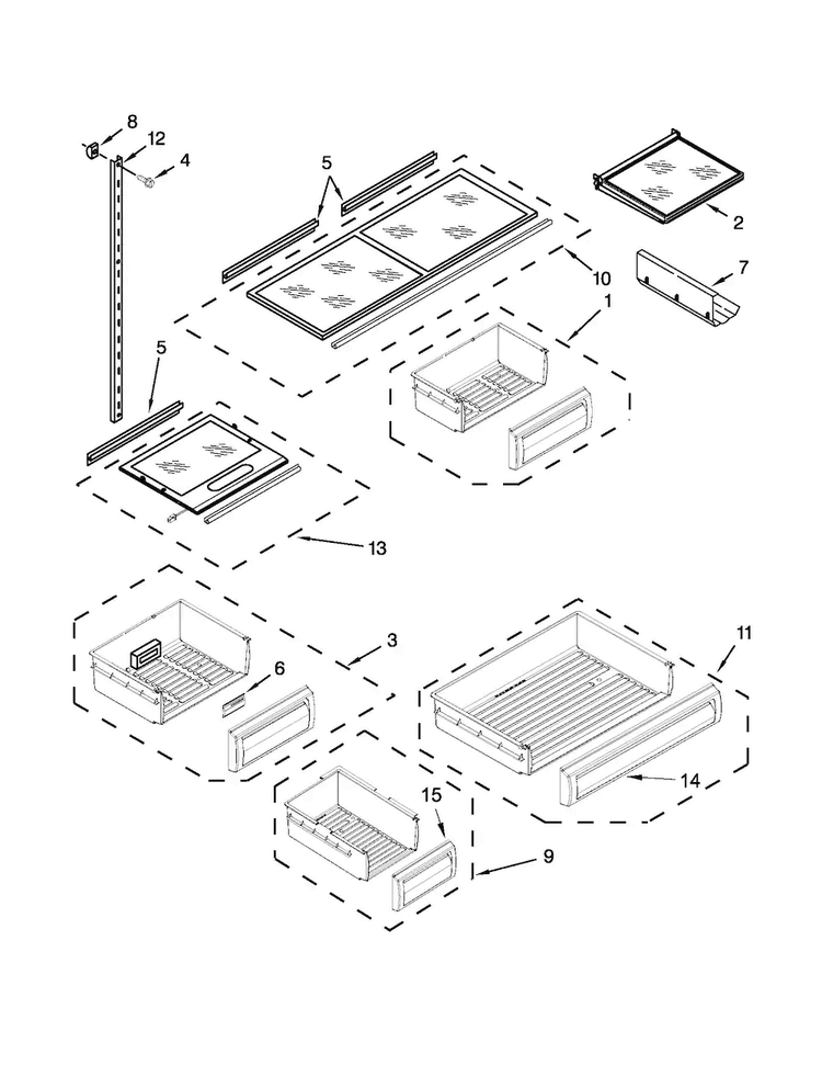 Shelf Parts Diagram and Parts List for KBFC42FTS08  KitchenAid Refrigerator