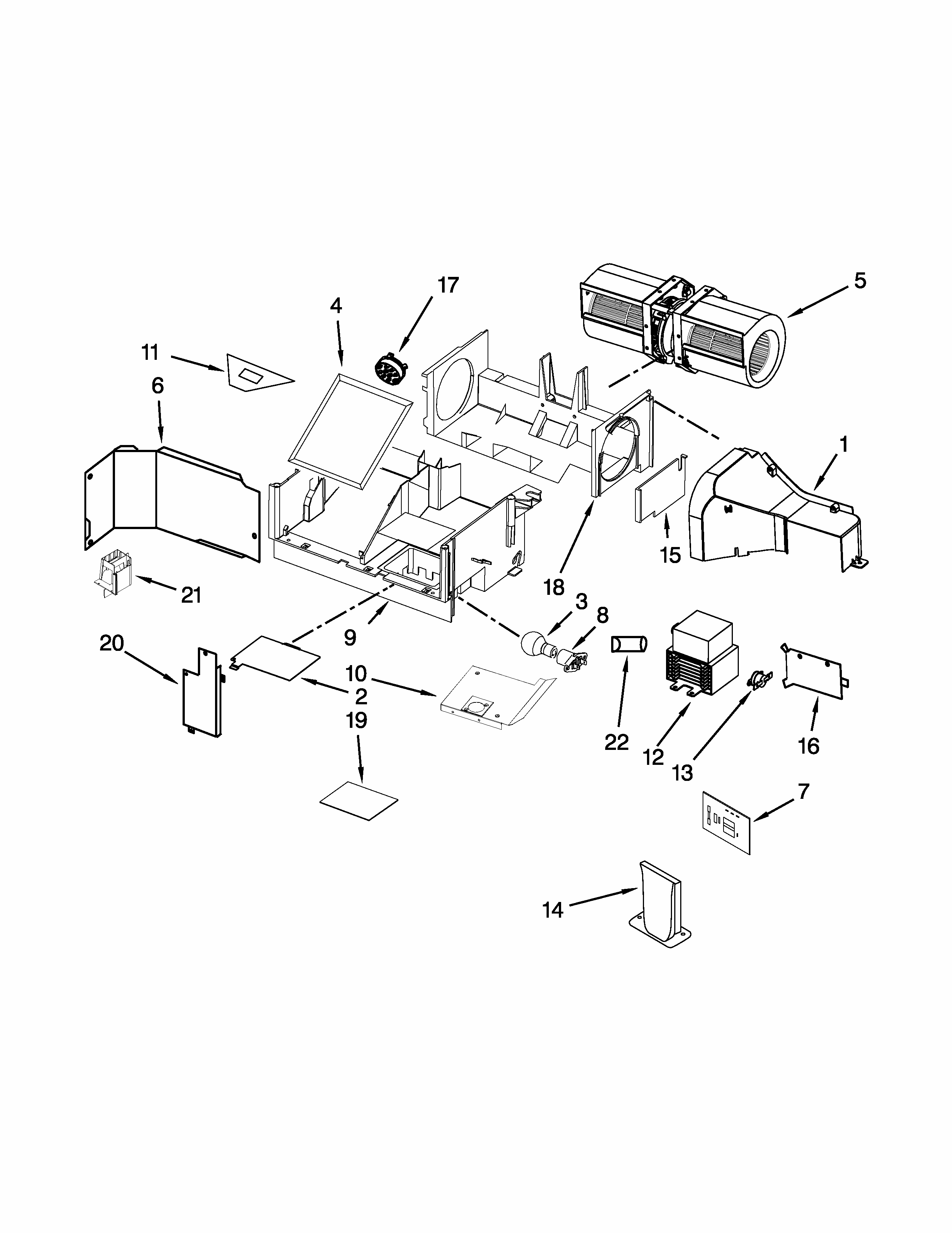 Air Flow Parts Diagram and Parts List for IMH205DS0  Whirlpool Microwave