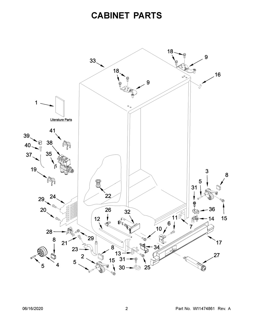 Cabinet Parts Diagram and Parts List for WRS335SDHW03  Whirlpool Refrigerator