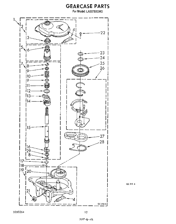 GEARCASE Diagram and Parts List for LA5578XSW2  Whirlpool Washer