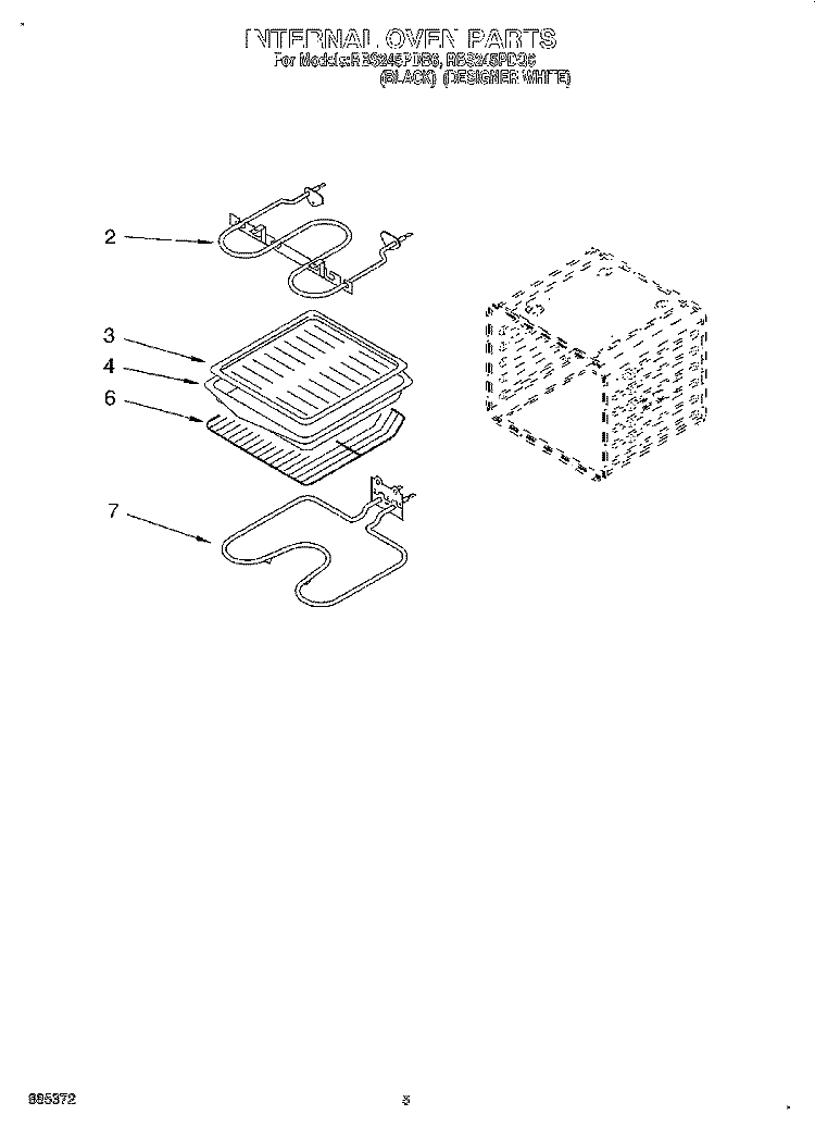 INTERNAL OVEN Diagram and Parts List for RBS245PDB6  Whirlpool Wall Oven